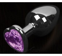 Графитовая анальная пробка с фиолетовым кристаллом в виде сердечка - 6 см.