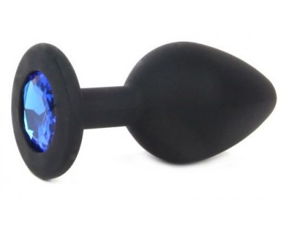 Чёрная силиконовая пробка с синим кристаллом размера M - 8 см.