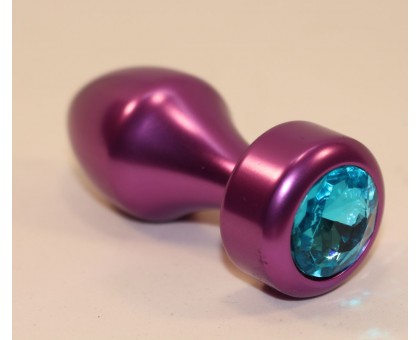 Фиолетовая анальная пробка с голубым кристаллом - 7,8 см.