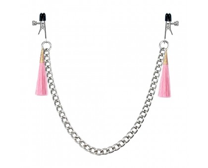 Зажимы на соски с розовыми кистями Tassel Nipple Clamp With Chain