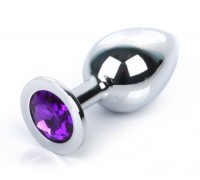 Анальная пробка BUTT PLUG  Large с фиолетовым кристаллом - 9,5 см.