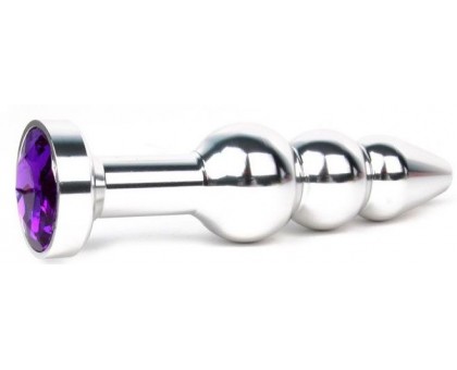 Удлиненная серебристая анальная втулка с фиолетовым кристаллом - 11,3 см. 