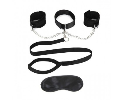 Чёрный ошейник с наручниками и поводком Collar Cuffs   Leash Set
