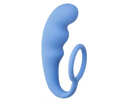 Голубое эрекционное кольцо с анальным стимулятором Mountain Range Anal Plug