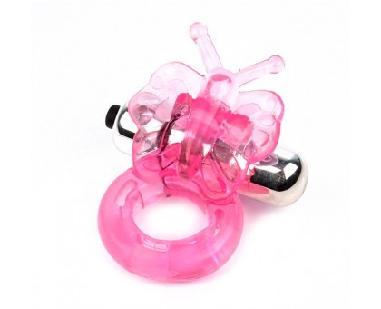 Розовое эрекционное виброкольцо Butterfly Ring