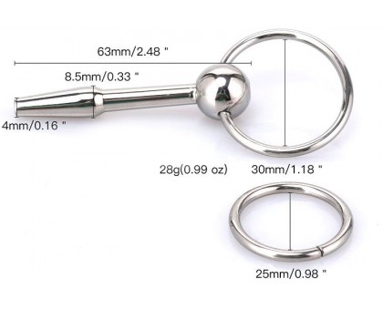 Конусообразный уретральный металлический стимулятор с ограничителем-кольцом