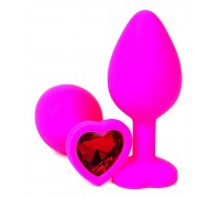 Розовая силиконовая пробка с красным кристаллом-сердцем - 10,5 см.