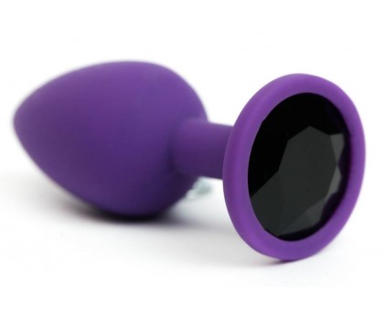 Фиолетовая анальная пробка с черным стразом - 7,6 см.