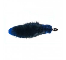 Анальная пробка черного цвета с синим лисьим хвостом