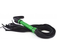 Черная многохвостая плеть с зеленой лаковой ручкой - 60 см.