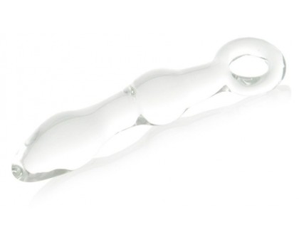 Стеклянная анальная втулка с ручкой-кольцом - 18 см.