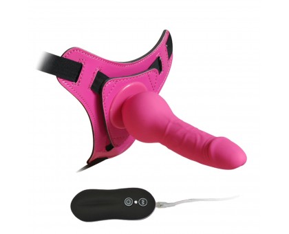 Розовый страпон 10 Mode Vibrations 6.3  Harness Silicone Dildo - 15,5 см.