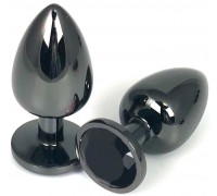 Черная металлическая анальная пробка с черным стразом - 6,5 см.