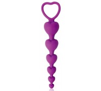 Фиолетовая анальная цепочка с сердечками - 14,5 см.
