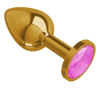 Золотистая анальная втулка с розовым кристаллом - 7 см. 