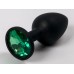 Черная силиконовая анальная пробка с зеленым стразом - 7,1 см.