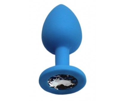 Голубая анальная пробка с прозрачным кристаллом - 7,4 см.