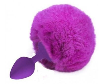 Фиолетовая анальная пробка с ярко-розовым пушистым хвостиком зайки