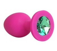 Ярко-розовая анальная пробка с зеленым кристаллом - 9,5 см.