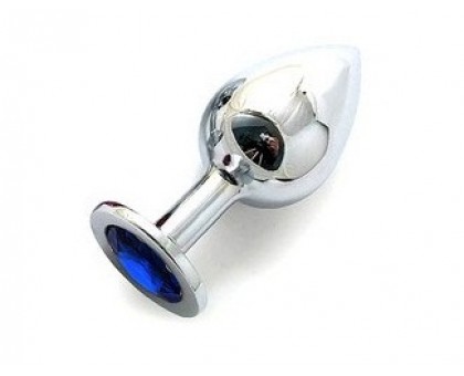 Анальная пробка BUTT PLUG  Large с синим кристаллом - 9,5 см.