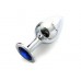 Анальная пробка BUTT PLUG  Large с синим кристаллом - 9,5 см.