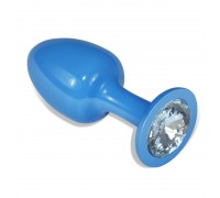 Голубая анальная втулка с прозрачным кристаллом - 8,2 см.