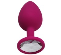 Малиновая анальная пробка с прозрачным кристаллом - 8,4 см.