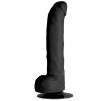 Чёрный вибратор-реалистик с присоской PURRFECT SILICONE DELUXE ONE TOUCH 8INCH - 20 см.