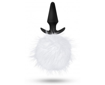 Силиконовая анальная пробка с белым заячьим хвостом Fur Pom Pom - 12,7 см.