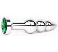 Удлиненная серебристая анальная втулка с зеленым кристаллом - 11,3 см. 