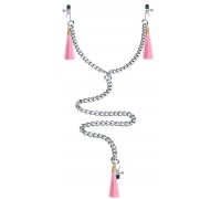 Зажимы на соски и половые губы с розовыми кисточками Nipple Clit Tassel Clamp With Chain