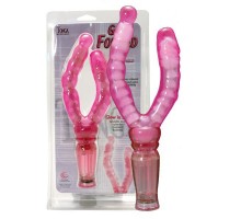 Розовый вагинально-анальный вибромассажёр Get Forked - 16,5 см.