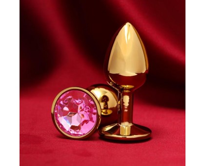 Золотистая анальная пробка с розовым кристаллом