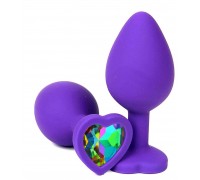 Фиолетовая пробка с разноцветным кристаллом-сердечком - 8 см.