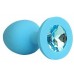 Голубая силиконовая анальная пробка с голубым кристаллом - 9,5 см.