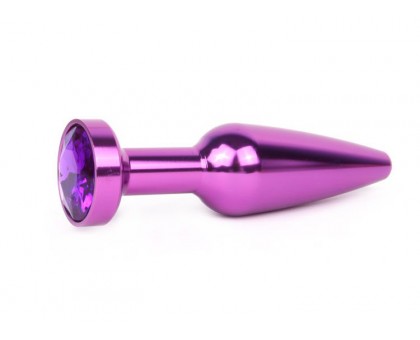 Удлиненная коническая гладкая фиолетовая анальная втулка с кристаллом фиолетового цвета - 11,3 см.