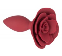 Красная анальная пробка с ограничительным основанием в виде розы - 10,7 см.