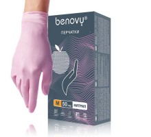 Розовые нитриловые перчатки BENOVY размера M - 100 шт.(50 пар)