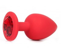 Красная силиконовая пробка с красным кристаллом размера M - 8 см.