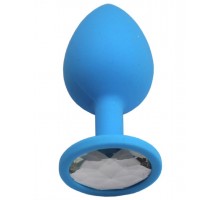 Голубая анальная пробка с прозрачным кристаллом - 8,4 см.