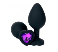 Черная силиконовая пробка с фиолетовым кристаллом-сердцем - 8,5 см.