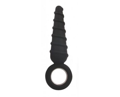 Черный анальный стимулятор-елочка с колечком-ограничителем - 12 см.