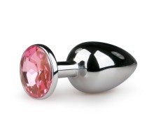 Серебристая анальная пробка с розовым кристаллом Metal Butt Plug - 7,2 см.