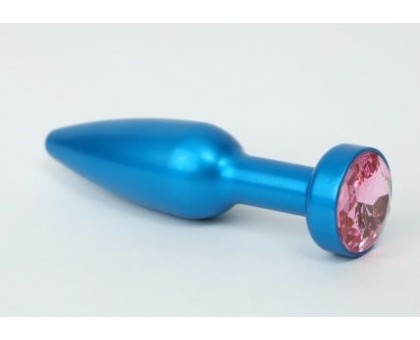 Большая синяя анальная пробка с розовым стразом - 11,2 см.