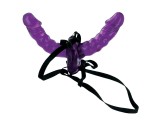 Фиолетовый страпон Double Delight Strap-on с вагинальной пробкой