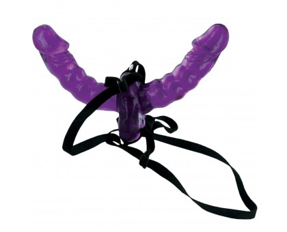 Фиолетовый страпон Double Delight Strap-on с вагинальной пробкой - 15 см.