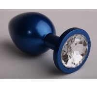 Синяя анальная пробка с прозрачным кристаллом - 8,2 см.
