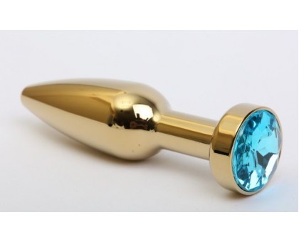 Золотистая анальная пробка с голубым кристаллом - 11,2 см.