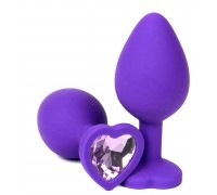 Фиолетовая силиконовая пробка с сиреневым кристаллом-сердечком - 7 см.