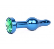 Удлиненная шарикообразная синяя анальная втулка с зеленым кристаллом - 10,3 см.